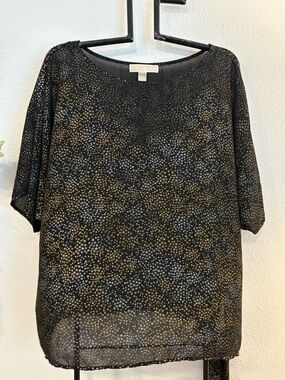 Michael Kors Black Blouse with Gold & Silver Print